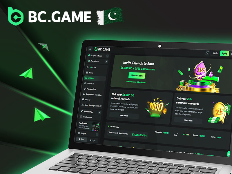 Screenshot of BC Game affiliate program page in Pakistan