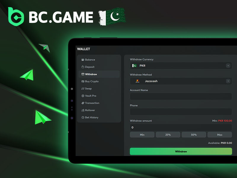 Withdrawal methods available for Pakistani players on BC Game