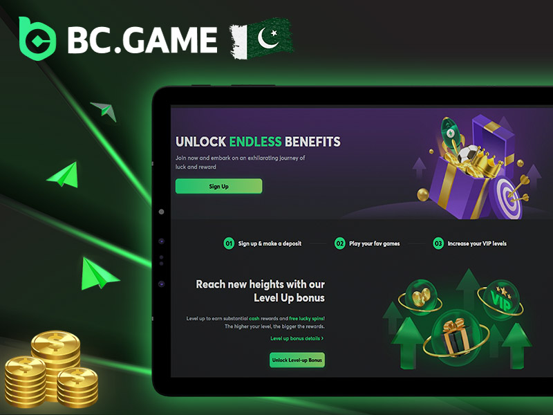 BC Game bonuses and promotions page for Pakistani players.