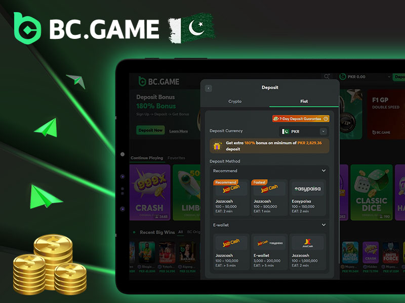 BC Game deposit options including crypto