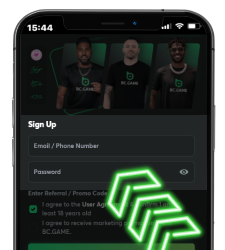 Enter email, phone, and password in BC Game iOS app