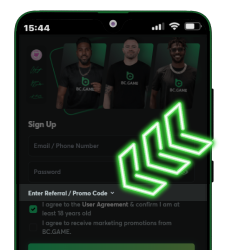 Referral code field highlighted on Android app.