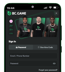 Android login screen for BC Game account