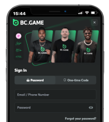 iOS login screen for BC Game account