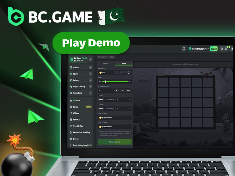 BC Game Mines demo mode and real money play