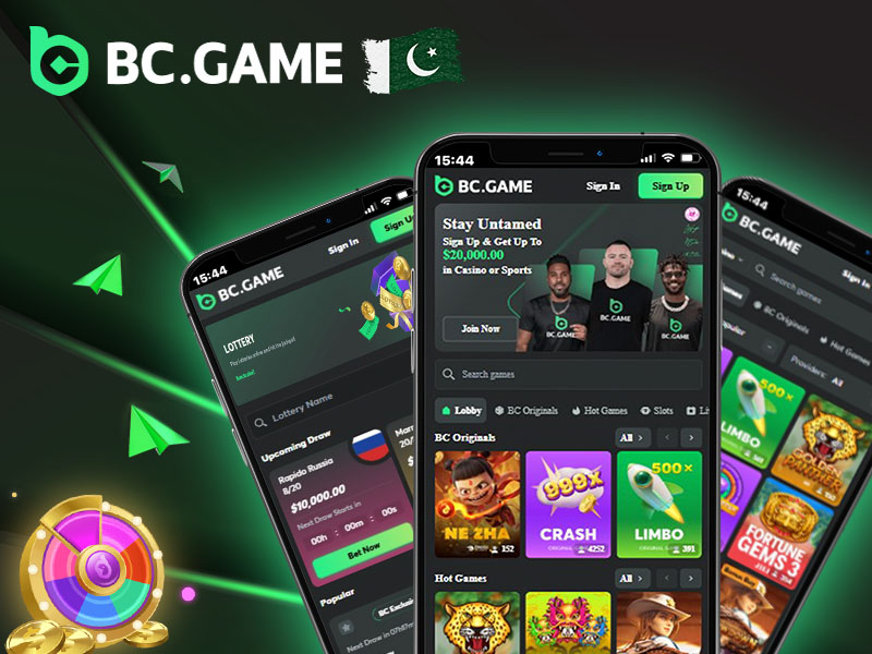 Screenshots of BC Game mobile app with casino games