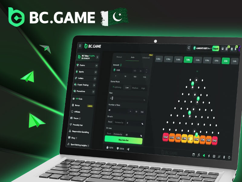 Screenshots showing game principles and mechanics of BC Game Plinko