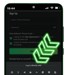 Select registration method in BC Game Android app.