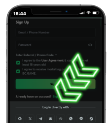Select registration method in BC Game iOS app