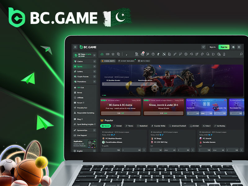 Sports betting options in BC Game app.